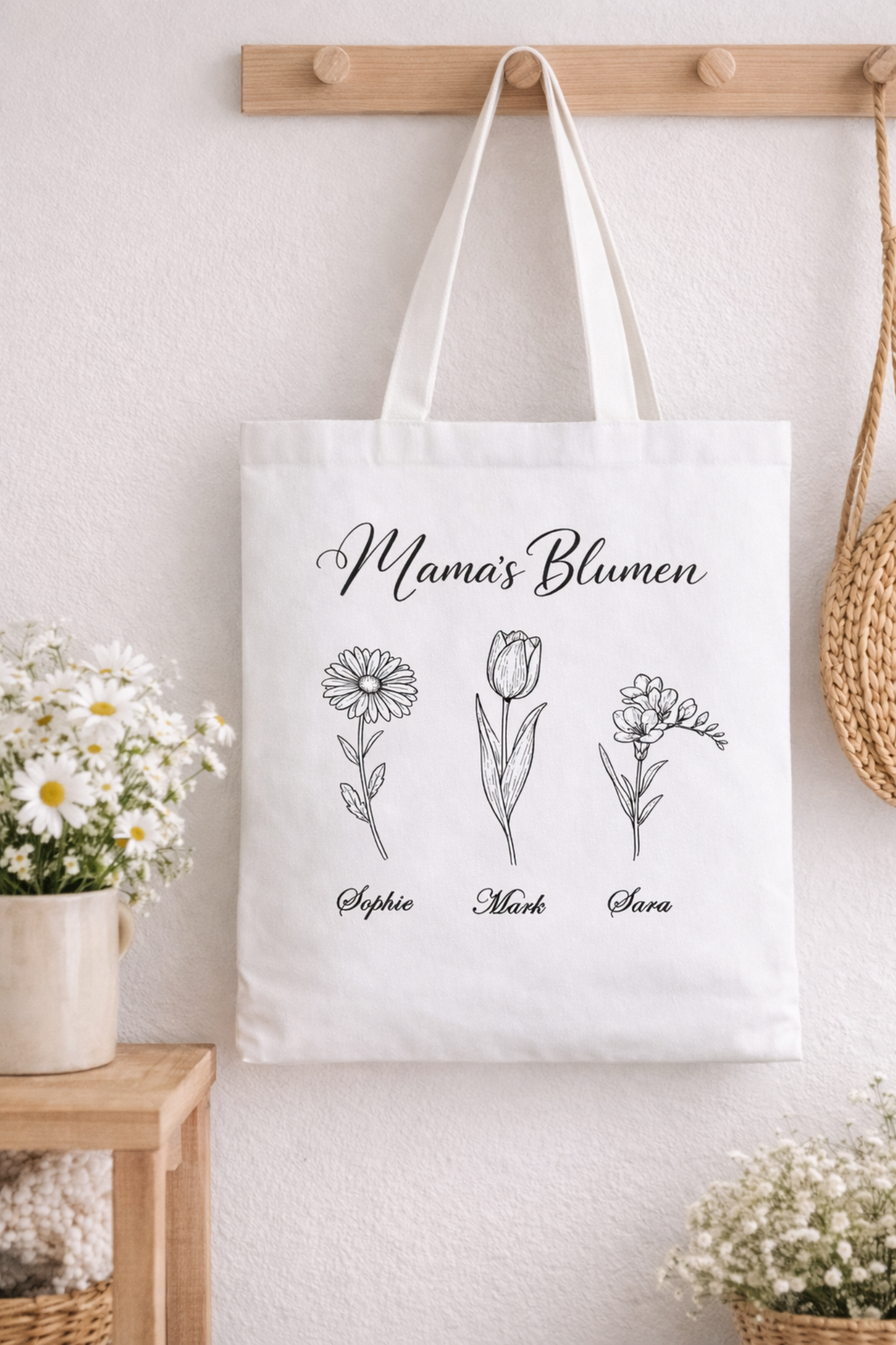 Personalisierte Stofftasche „Mama’s Blumen“ – mit Namen