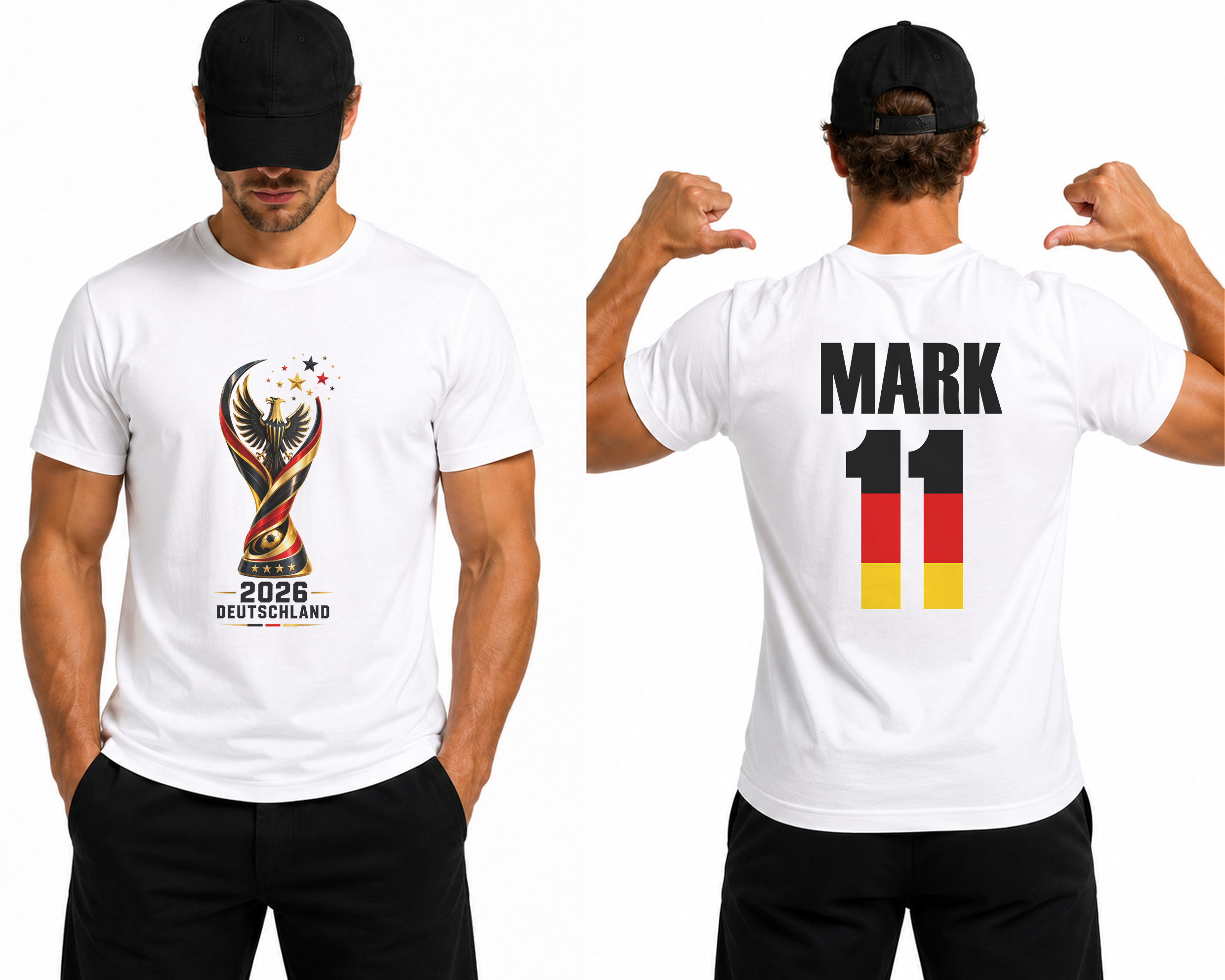 Personalisiertes Deutschland Fußball  Unisex-T-Shirt mit Name & Nummer – WM 2026 Fan-Shirt