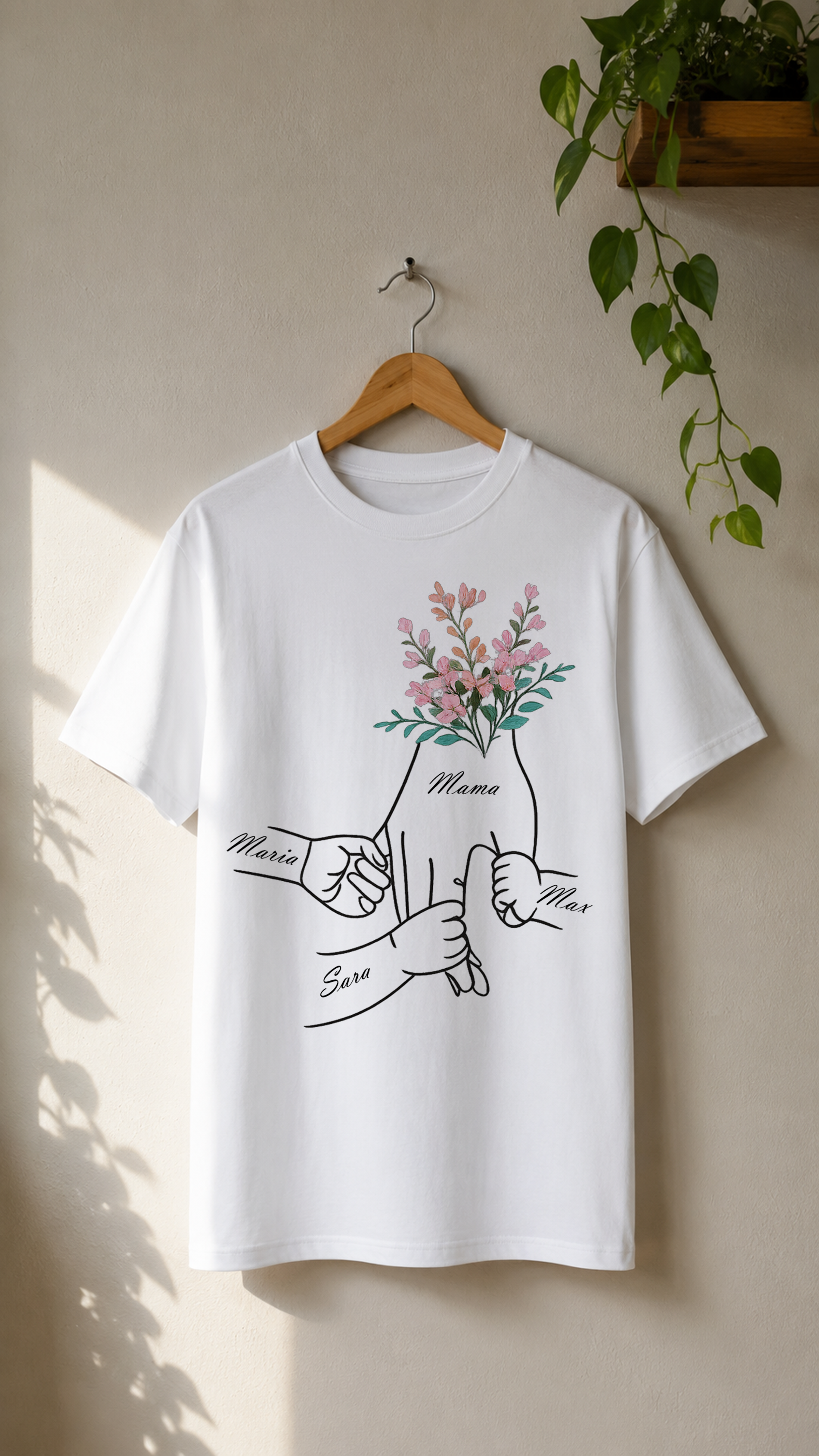 Personalisiertes Mama T-Shirt mit Blumen Design und  Kindernamen