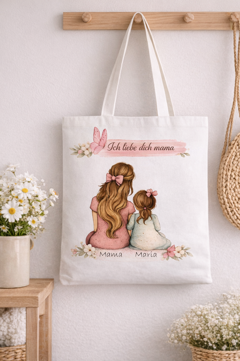 Personalisierte Stofftasche „Ich liebe dich Mama“ – mit Namen & Wunschtext