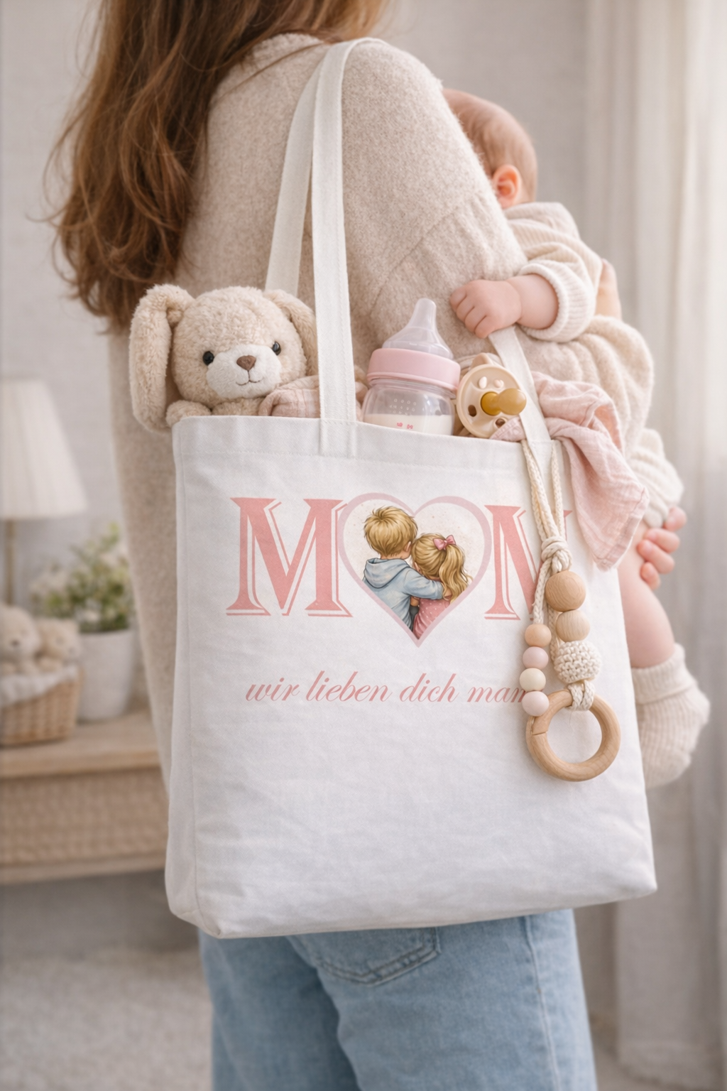 Personalisierte Stofftasche „Wir lieben dich Mama“ – mit Namen, Wunschtext & Foto