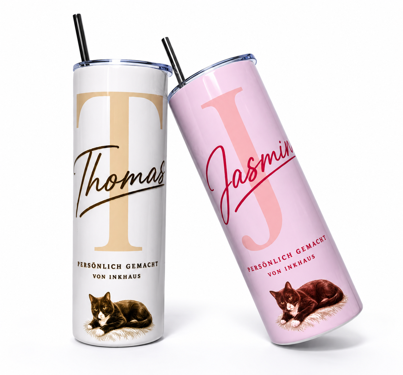 2er Bundle Personalisierte Thermobecher mit Namen & Haustiermotiv